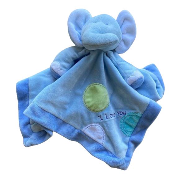 Just One Year Blue Elephant Security Blanket Rattle I LOVE YOU Nunu Lovey - Picture 1 of 7